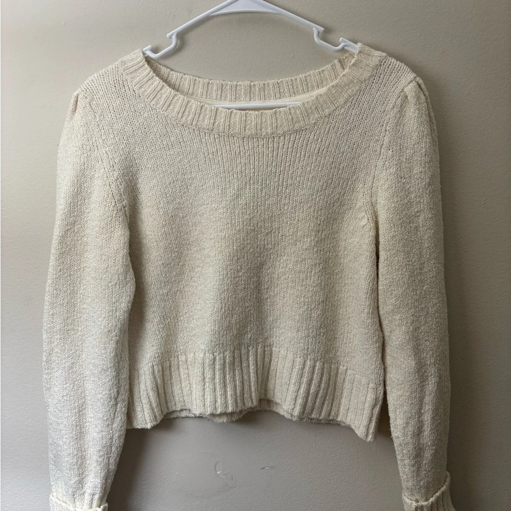 Maeve Anthropologie Cream Cropped Knit Sweater Size Small Cozy Boho - Picture 1 of 9